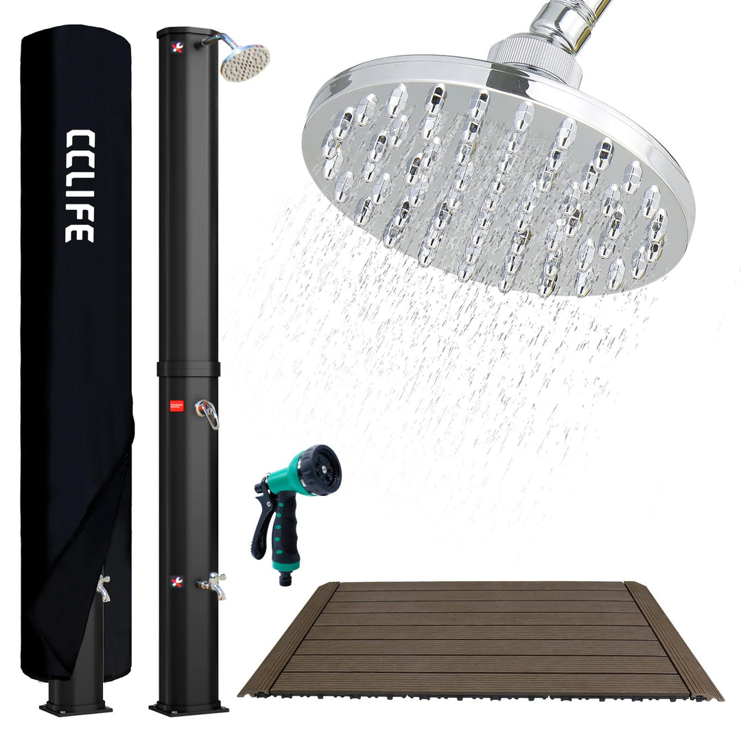 CCLIFE Solardusche mit Bodenplatte 60L Solar Gartendusche Pooldusche Regendusche Aussendusche Garten