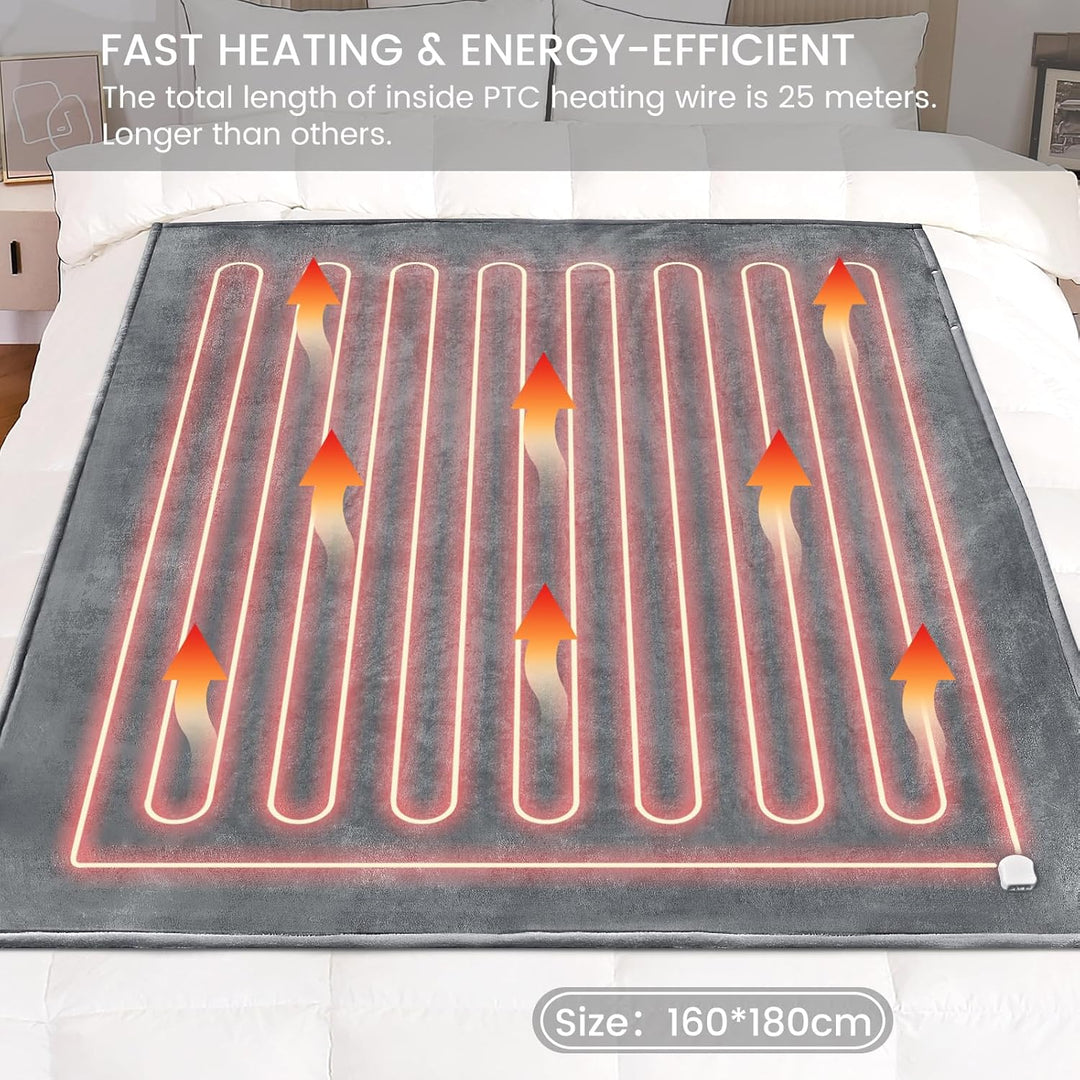 LeaderPro Heizdecke 180x160cm mit Abschaltautomatik,10 Heizstufen,1-9 Stunden Auto-Off-Timer Überhit