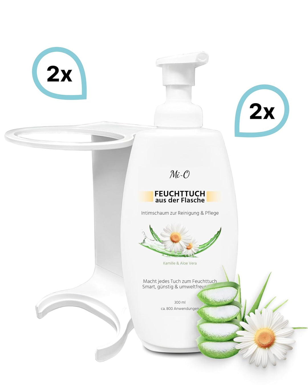 SET – Feuchttuch aus der Flasche 2 × 300 ml + 2 × Wandhalterung | Intim Reinigungs- & Pflegeschaum f