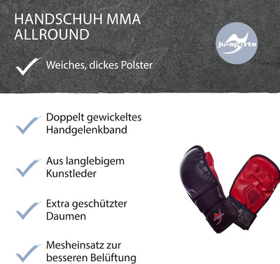 Ju-Sports MMA Handschuhe Allround - Stabiler Sparring Handschuh mit V-Einschnitt, Daumenschutz & Han