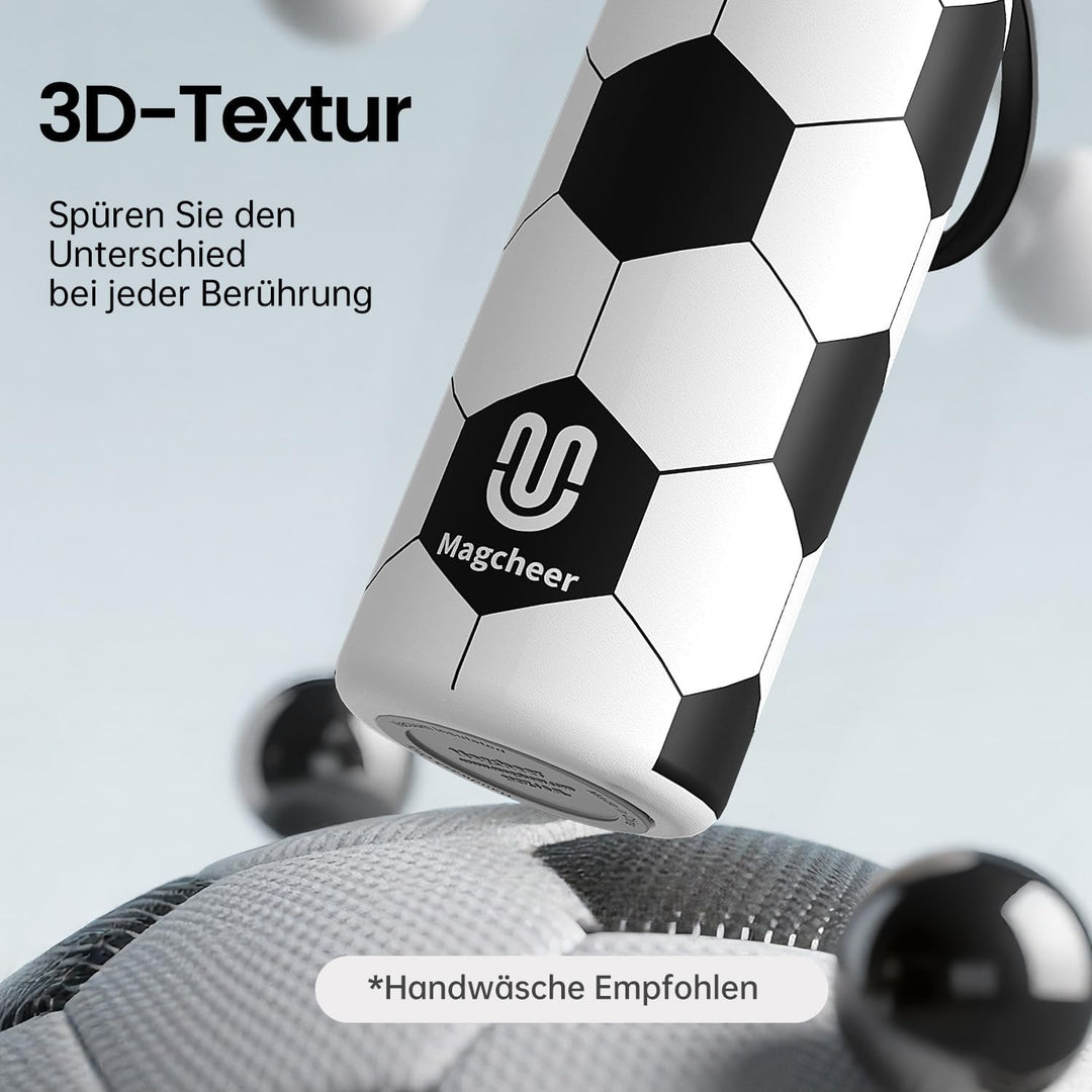 magcheer 600ml Trinkflasche Kinder Fussball mit Sprühfunktion | 3D Strukturierte Isolierte Nebel Was
