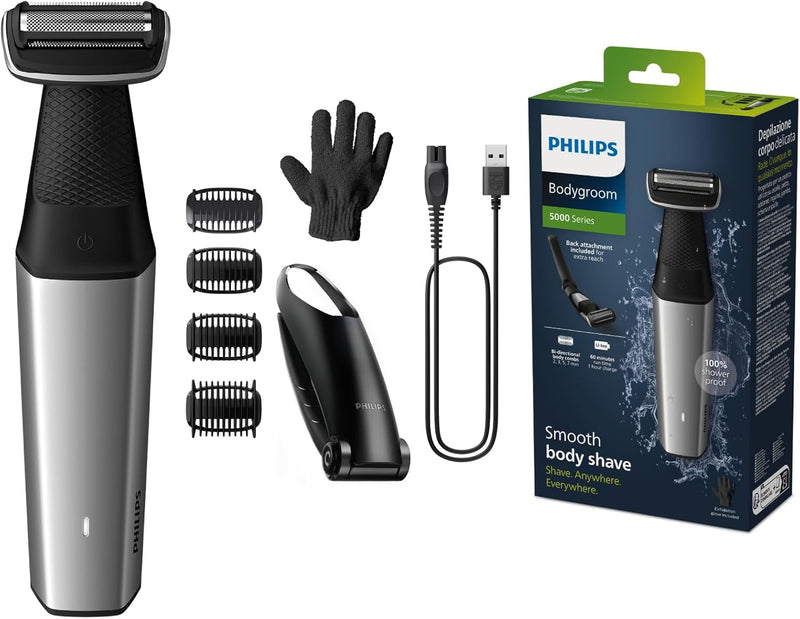 Philips Bodygroom Series 5000, wasserfester Trimmer für Intimbereich und Körper, gründliche und ange