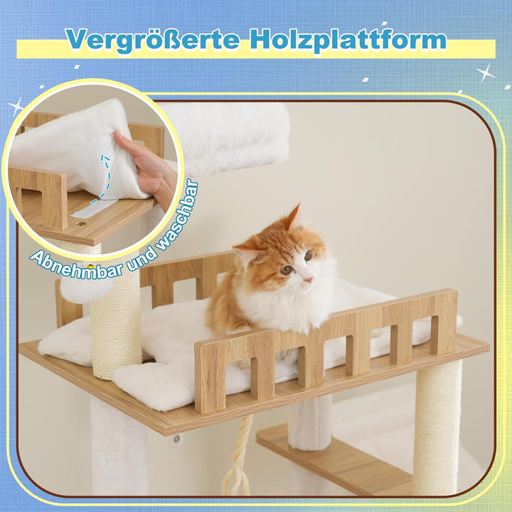 Hey-brother Holz Kratzbaum, 184cm Katzenbaum für Grosskatze, mehrstöckiger Stabil Katzenkratzbaum Mi