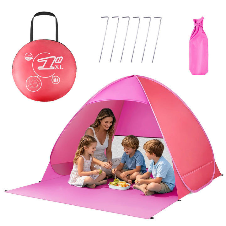 XXL Strandmuschel Pop Up für 3 Erwachsene oder 5 Kinder (200x165x130cm) - Silberbeschichtetes Strand