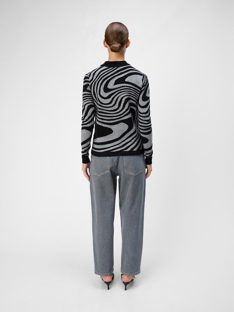 Object Female Pullover OBJRAY L Black/Pattern:medium Grey Melange Zebra, L Black/Pattern:medium Grey