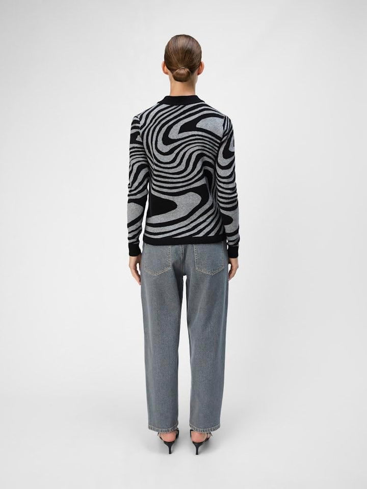 Object Female Pullover OBJRAY L Black/Pattern:medium Grey Melange Zebra, L Black/Pattern:medium Grey