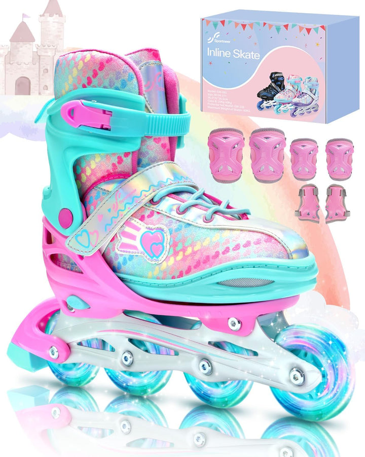 Inliner für Kinder 34-41 Verstellbar, Sportneer Inline Skates Mit 6er Protektoren Setfür Kinder Mädc