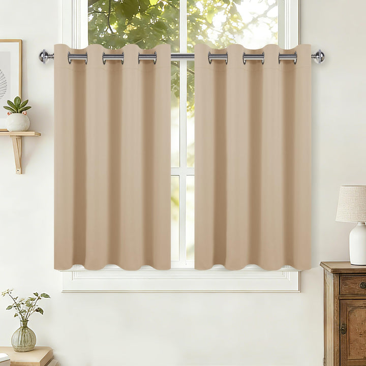 DWCN Beige Verdunkelungsvorhänge für Kleine Fenster 2er Set 120 x 90 (HxB), Vorhänge Blickdicht für