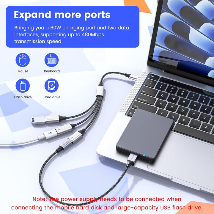 MOGOOD USB-C Hub - 3 Port USB-C Konverter Ladegerät &amp; Splitter für Laptop (für Monitor nicht geeigne