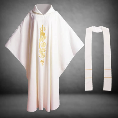 BLESSUME Chasuble Kirche Pastoren gewänder Lamm Gestickte Priester Robe Weiss Weiss Einheitsgrösse,