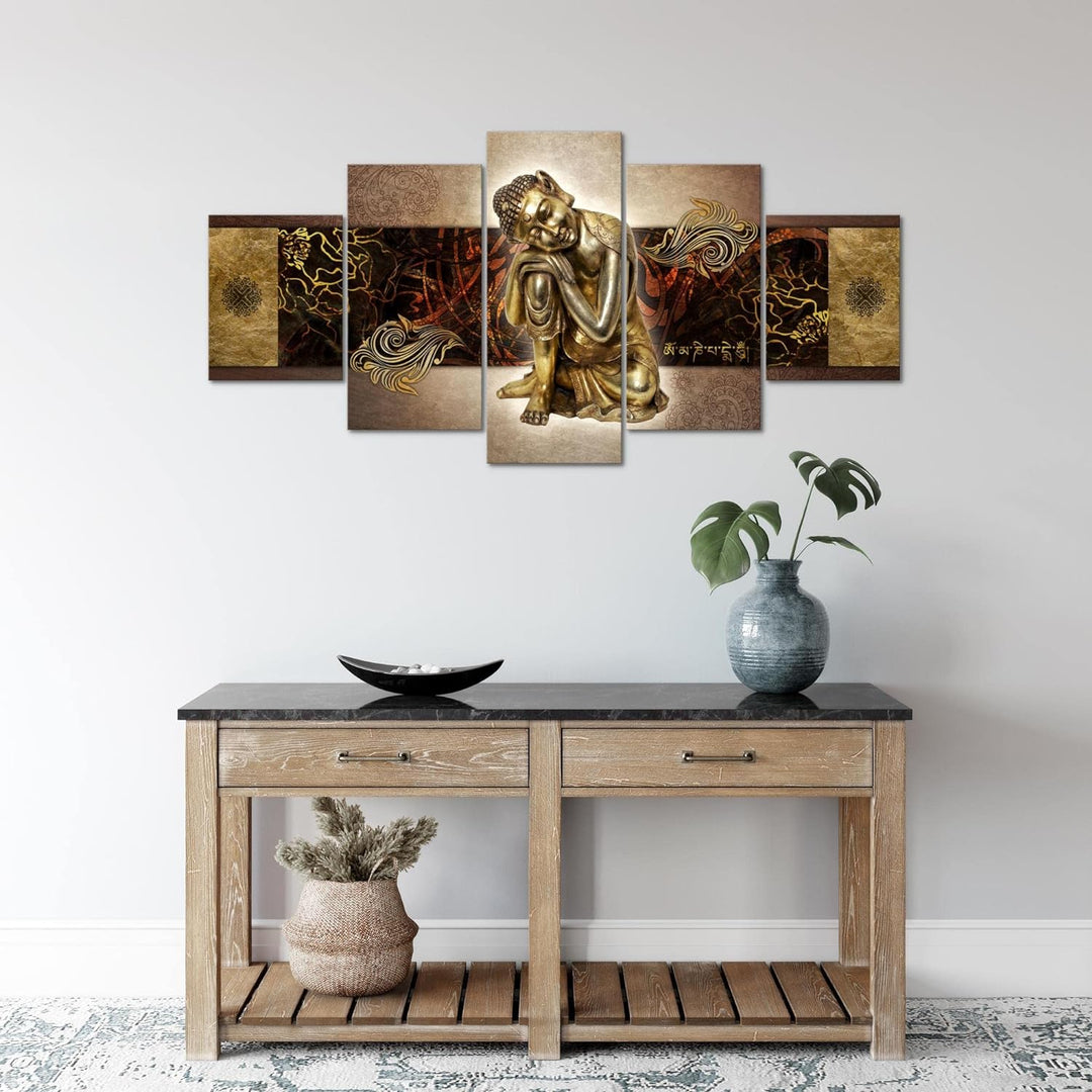 Runa Art Wandbilder Buddha Zen 5 Teilig Bild auf Vlies Leinwand Deko Wohnzimmer Schlafzimmer Feng Sh