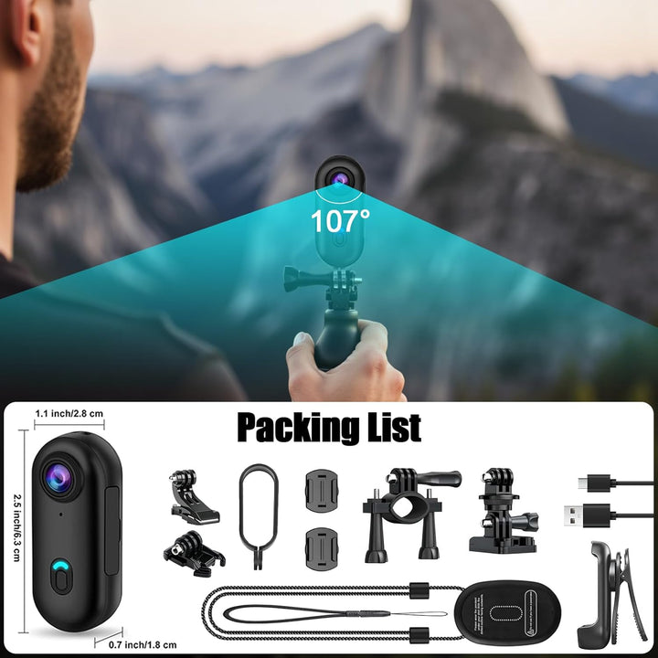 OBEST Mini Action Cam 4K mit Bildstabilisierung Action Kamera Wasserdicht | Bodycam Körperkamera, Ta