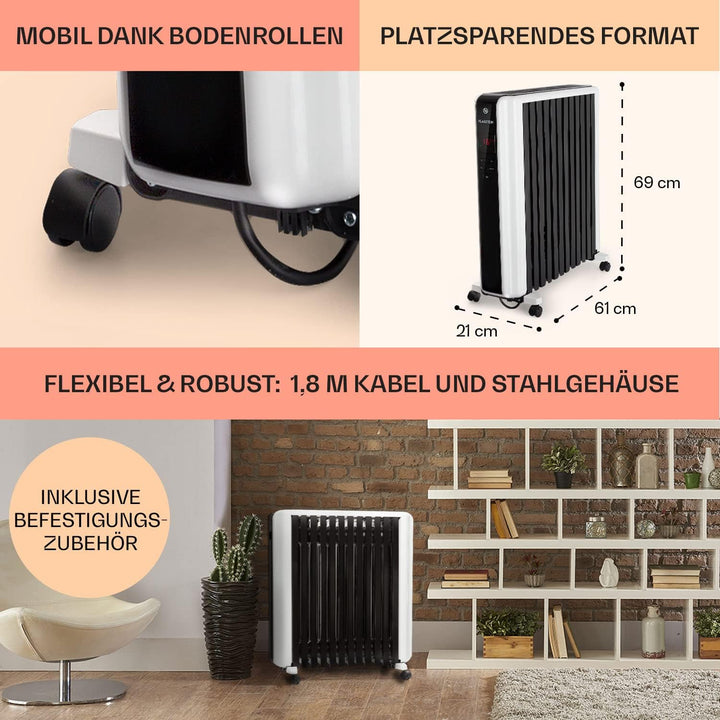 Klarstein Thermaxx 2500 Ölradiator - elektrische Heizung, 2500 Watt Leistung, 5-35 °C, spezielle Rip