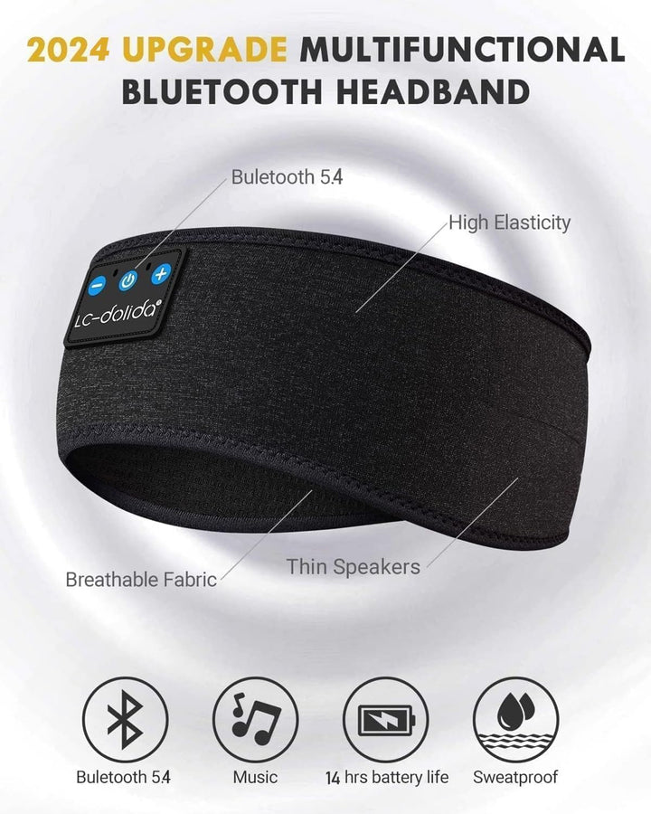 LC-dolida Schlafkopfhörer Bluetooth 5.4, Schlaf Stirnband Kopfhörer Headband Schlafmaske, Sportskopf