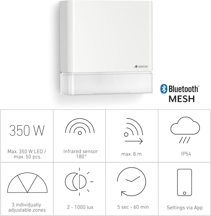 Steinel Bewegungsmelder IS 180 Digi Weiss, 180° Erfassung, 8 m Reichweite, smarte Bluetooth Mesh Ver