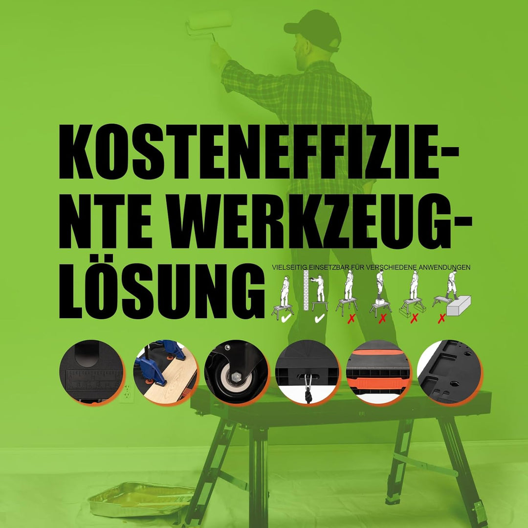 Vertak 5 in 1 Klappbare Werkbank Faltbar lles in Einem Haushalt & DIY hobelbank und Spanntisch 150 k