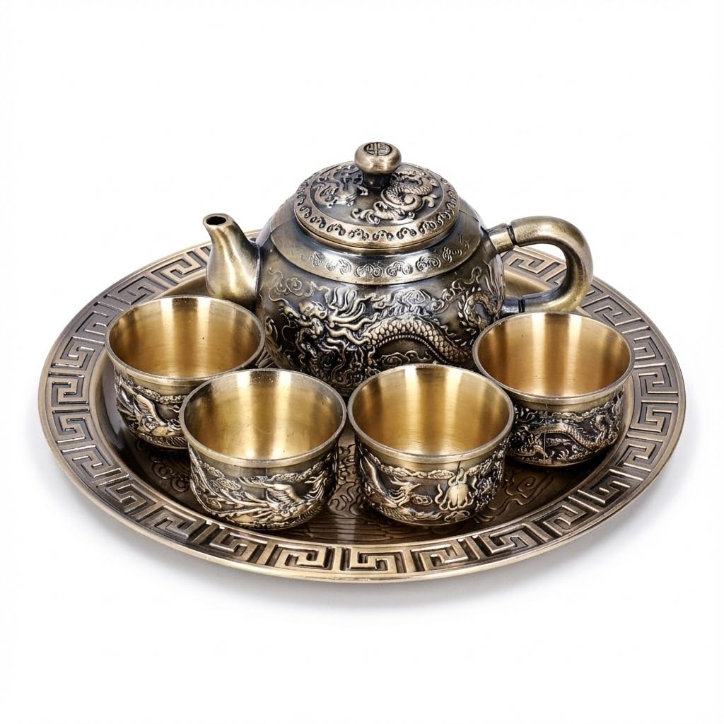 Vintage-Teekannen-Set aus Metall im marokkanischen Stil, Zinklegierung, Teekanne mit 4 Tassen und Te