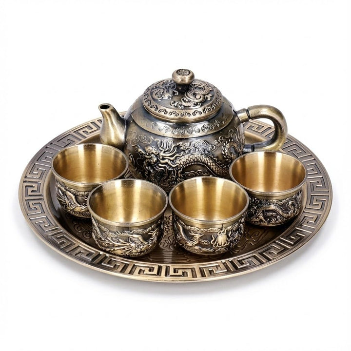 Vintage-Teekannen-Set aus Metall im marokkanischen Stil, Zinklegierung, Teekanne mit 4 Tassen und Te