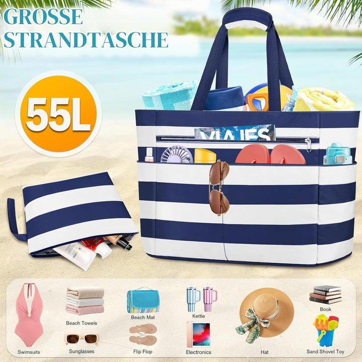 Grosse Strandtasche mit Reissverschluss XXL Familie Strandtasche Damen Gross Shopper Tasche Beach To