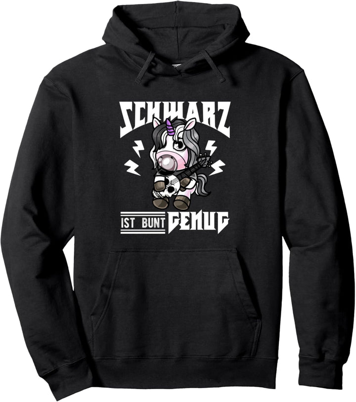 Schwarz Ist Bunt Genug Einhorn Lustig Heavy Metal Musik Pullover Hoodie