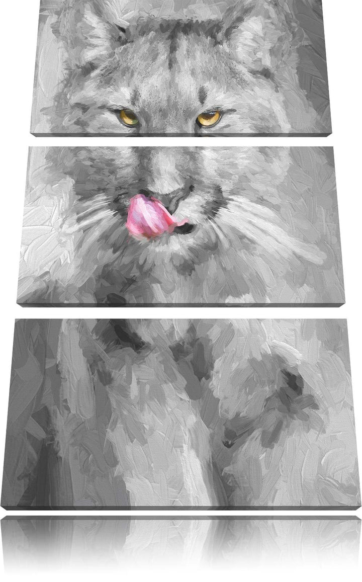 anmutiger Puma schwarz/weiss Deluxe 3-Teiler Leinwandbild 120x80 Bild auf Leinwand, XXL riesige Bild