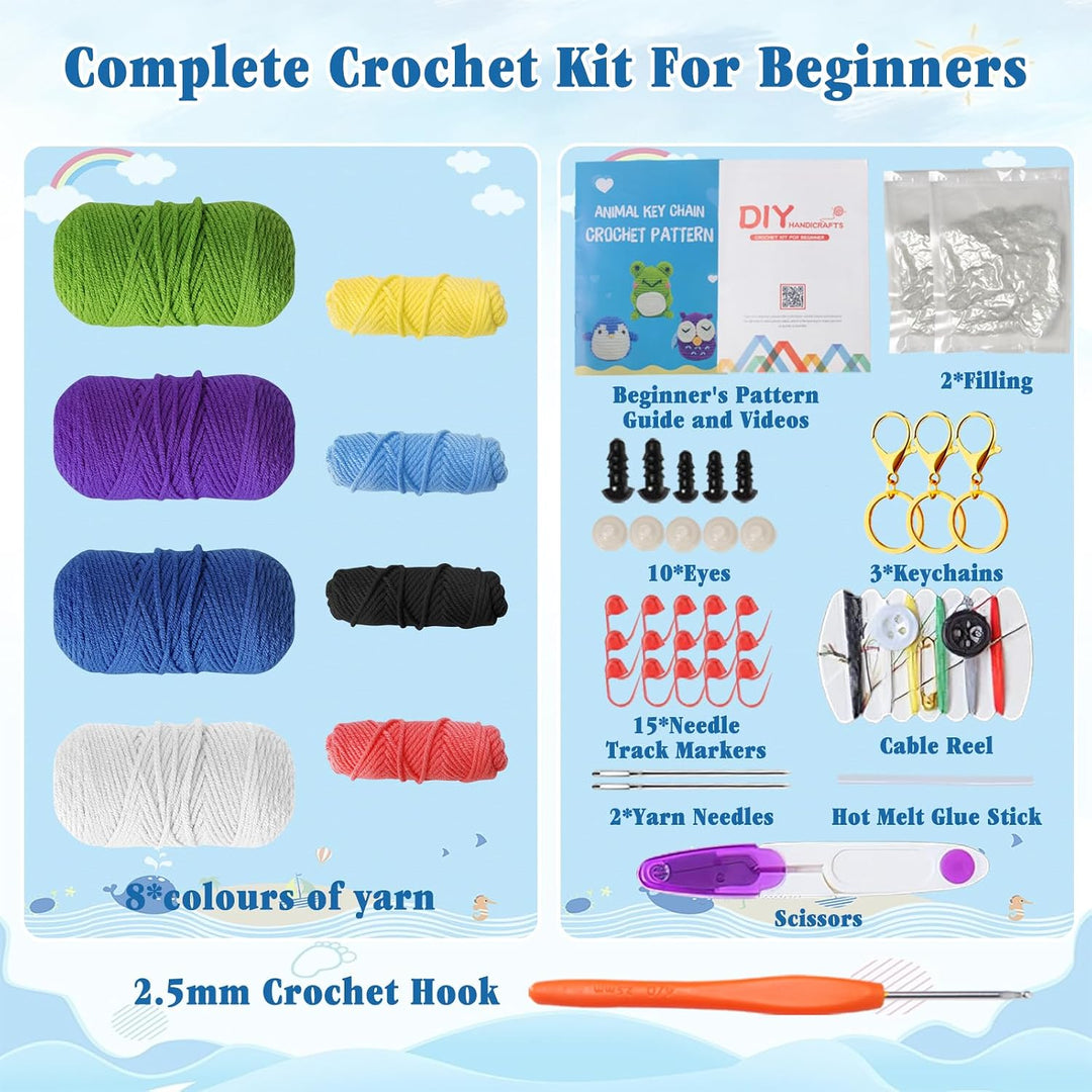 7CDXD Häkelset für Anfänger, DIY Häkelset, Häkeltier-Sets für Anfänger, mit Video-Tutorial, Häkel-St