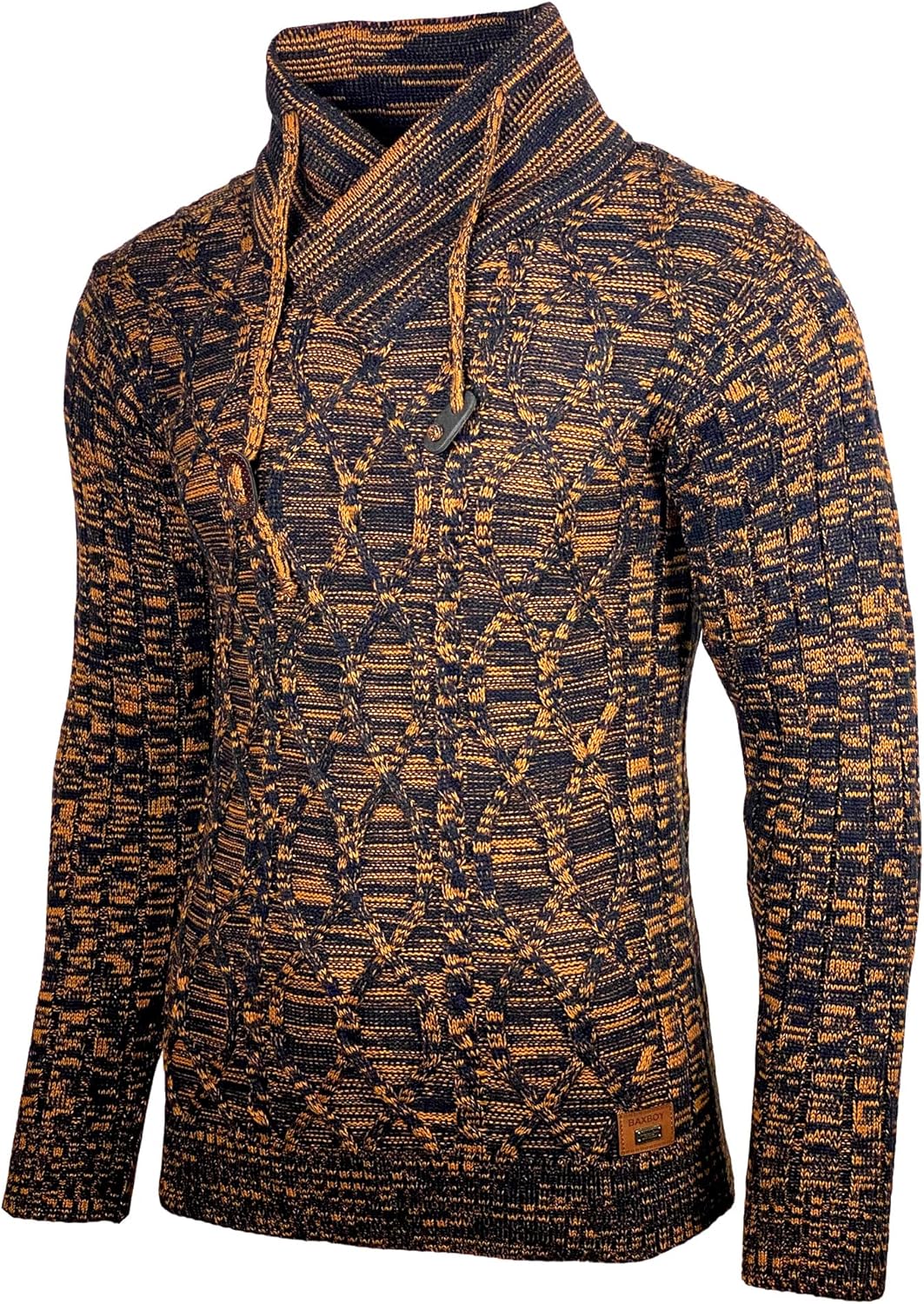 Baxboy Herren Grobstrick Pullover Strickpullover Stehkragen Winter-Freizeit-Jacke Muster Design Meli