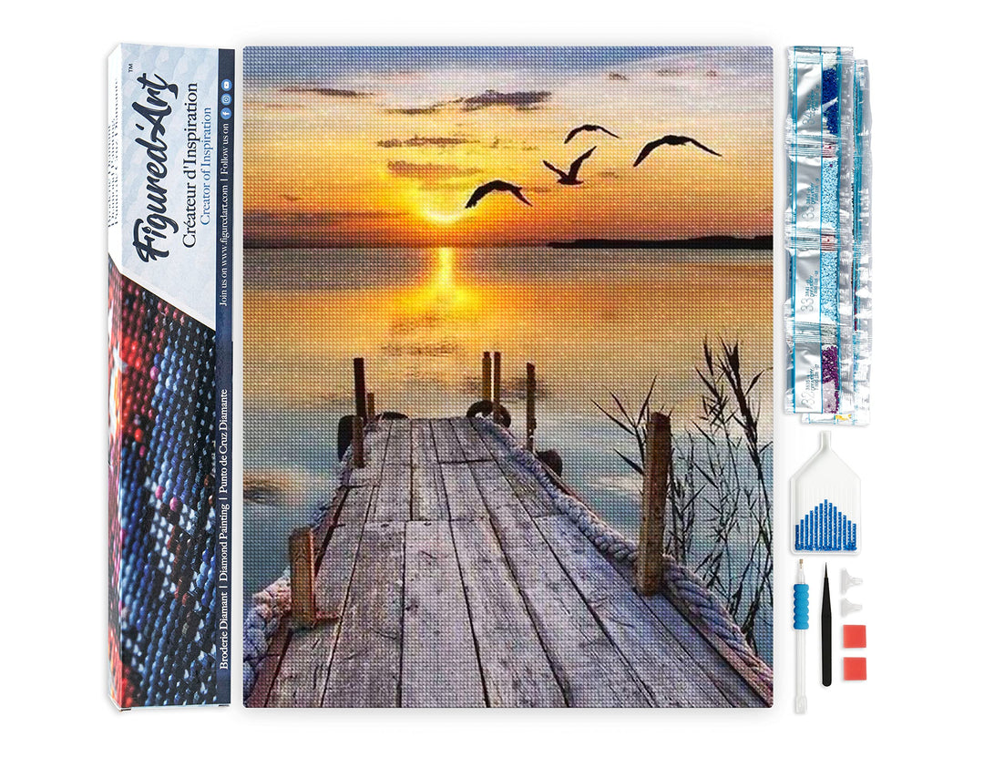 Figured'Art Diamond Painting Erwachsene 40x50cm Ganze Leinwand gerollt Dock auf dem See 5D Bilder Ec