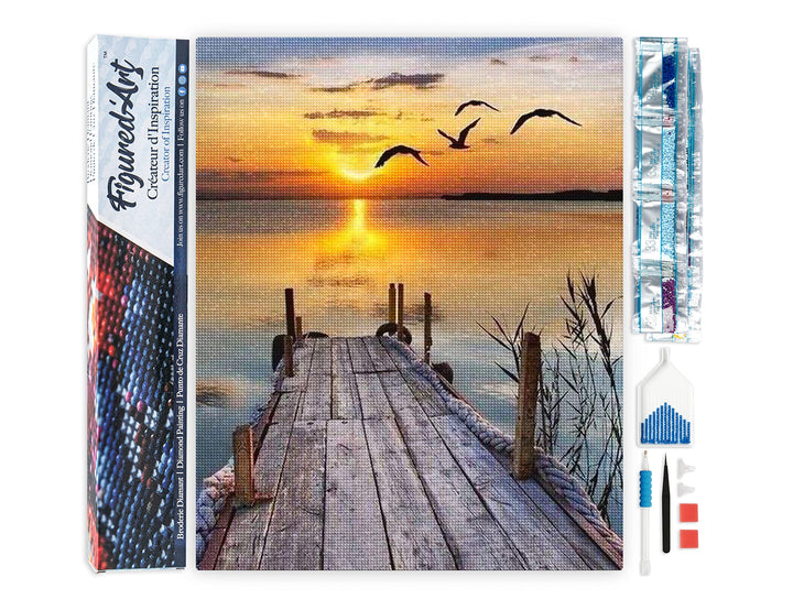 Figured'Art Diamond Painting Erwachsene 40x50cm Ganze Leinwand gerollt Dock auf dem See 5D Bilder Ec