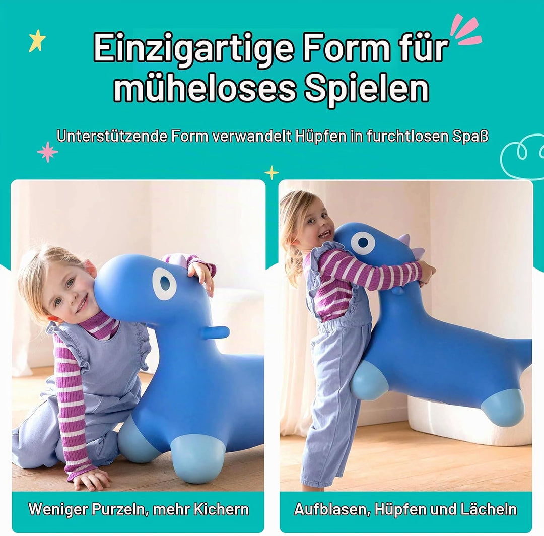Quut - Hoppi Dino Springen – aufblasbares Springspielzeug – Aussen und Innen – Design – inklusive Pu