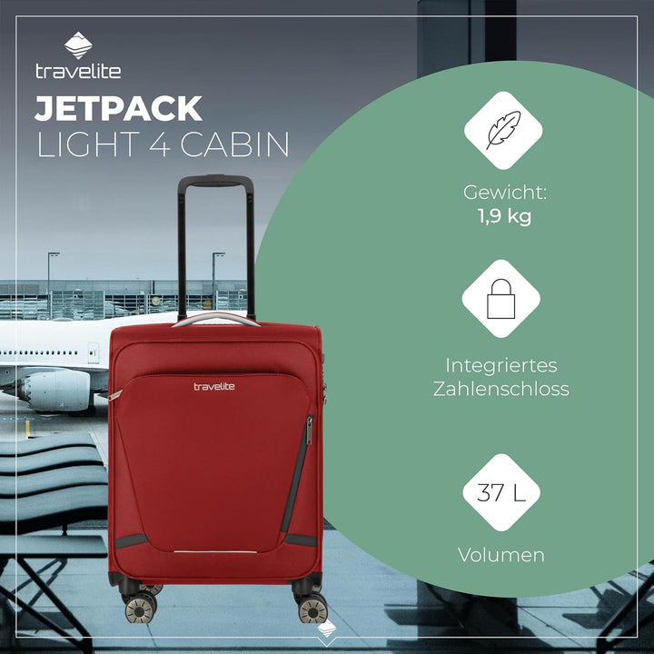 Travelite Handgepäck Koffer mit 4 Rollen für Condor + Ryanair, integriertes Zahlenschloss, Bordtroll