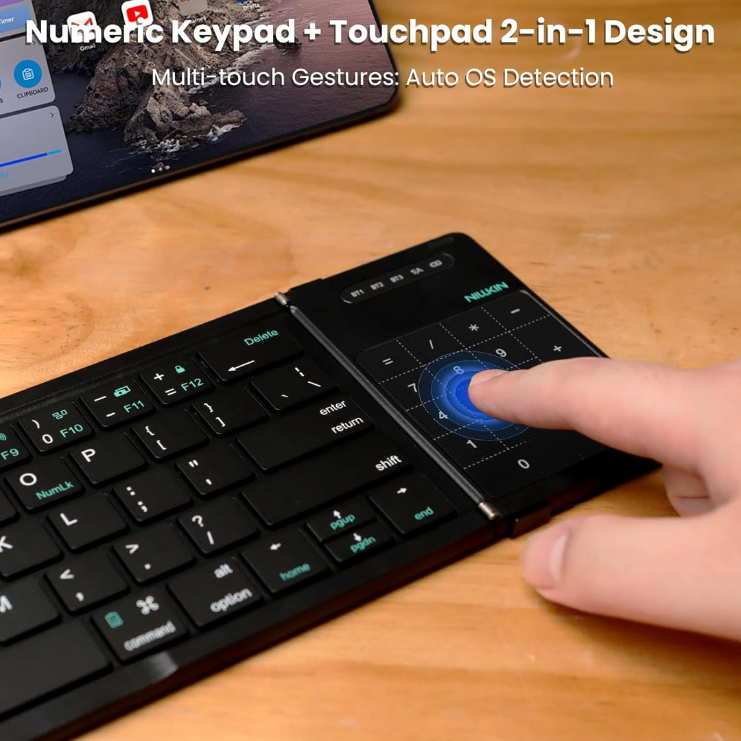 Nillkin Faltbare Bluetooth Tastatur mit Touchpad, kabellose Wiederaufladbare Klapptastatur mit Ziffe