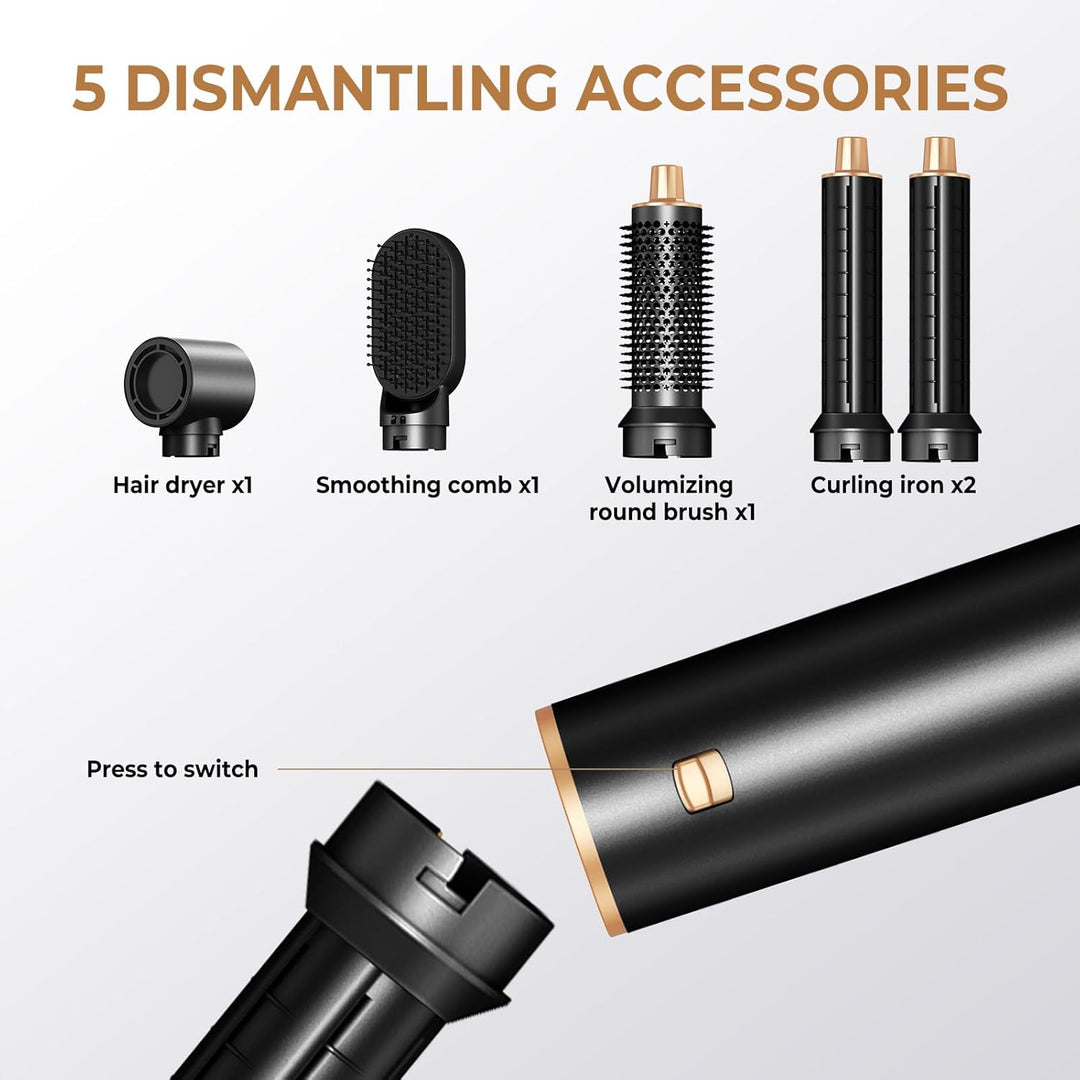 5 in 1 Hairstyler, Airstyler, Lockenstab Automatisch, Rundbürstenföhn, Warmluftbürste, Air Styler Fö