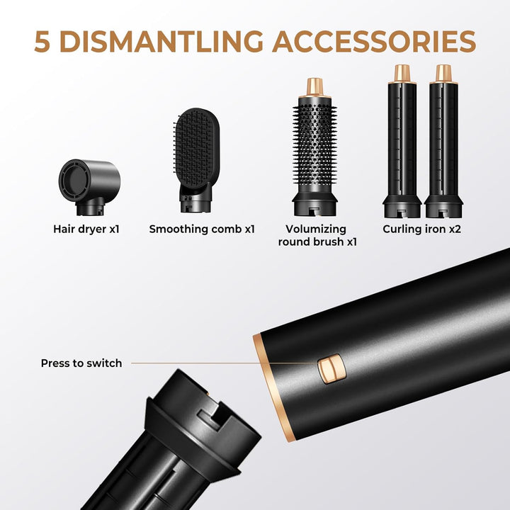 5 in 1 Hairstyler, Airstyler, Lockenstab Automatisch, Rundbürstenföhn, Warmluftbürste, Air Styler Fö