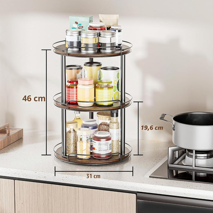 LAMU Lazy Susan Drehteller-Organizer aus Holz für Schrank, 3 Etagen, Lazy Susan Gewürzregal für Küch