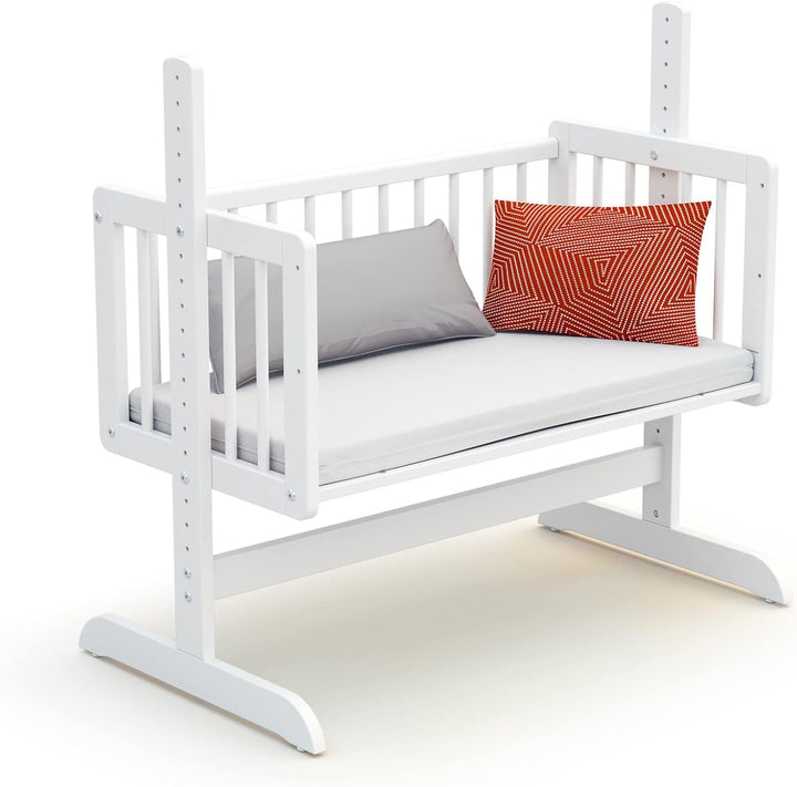 AT4 - Wiege Babybett Beistellbett Holz mit Matratze Essentiel Weiss | 5 in 1 Wiege |MassivHolz | Höh