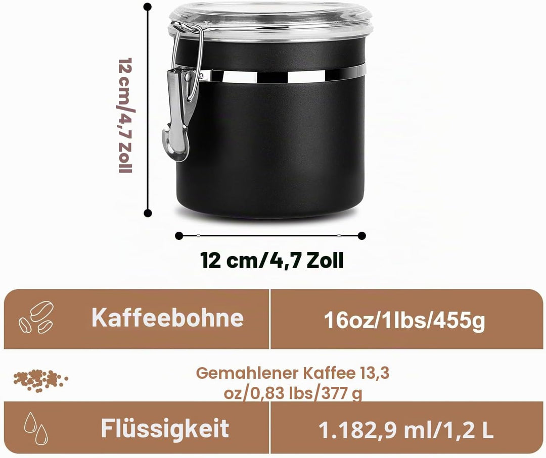 Kaffeedose Luftdicht mit Deckel Kaffeebohnen Behälter für Kaffeepulver Bohnen Tee Mehl Müsli Zucker,