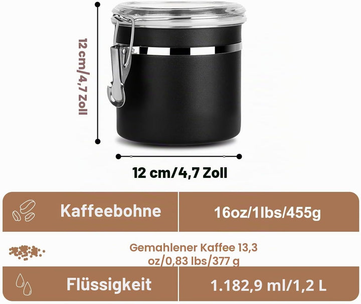 Kaffeedose Luftdicht mit Deckel Kaffeebohnen Behälter für Kaffeepulver Bohnen Tee Mehl Müsli Zucker,