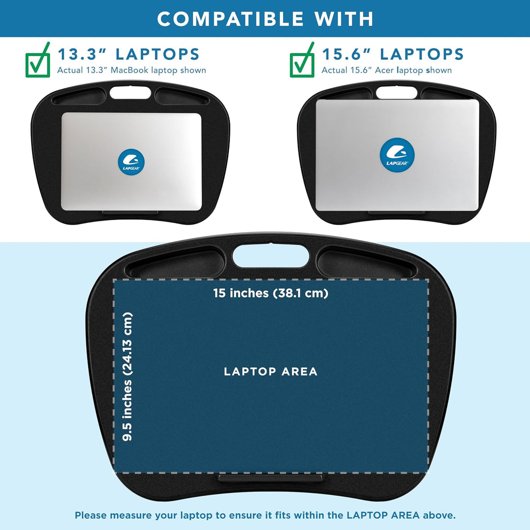 LapGear MyDesk Schossschreibtisch mit Gerätekeile und Handyhalterung, Schwarz, für bis zu 15,6 Zoll