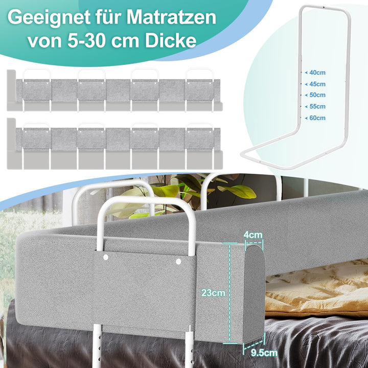 2xBettgitter für Kinder 200cm, Bettschutzgitter 5-Loch Höhenverstellbar, Rausfallschutz Bett, Kinder