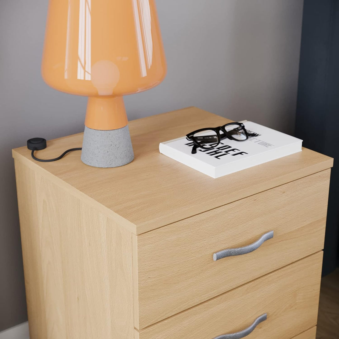 Vida Designs Kiefer Nachttisch Kommode, 3 Schubladen mit Metall Griffe & Läufer, Einzigartige Anti-B