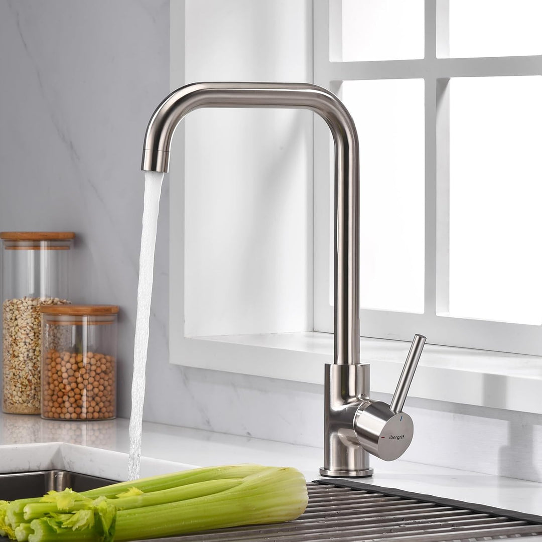 IBERGRIF M22105A, Hoch Küchenarmatur, Einhebel Spültischarmatur, Wasserhahn für Küche, Matt, Grau, G