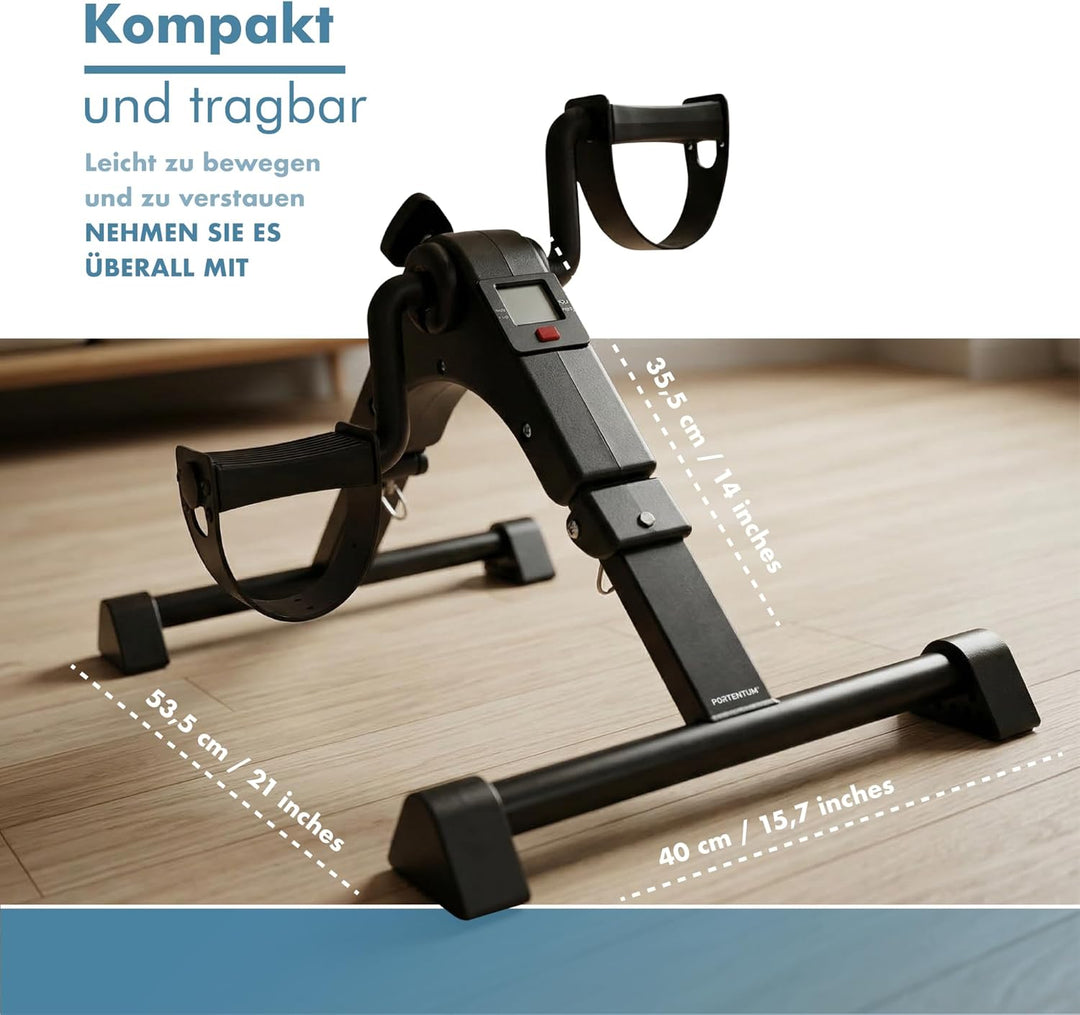 PORTENTUM Pedaltrainer für Senioren mit verbesserter Basis und Rutschfester Matte – Faltbar – LCD-Di