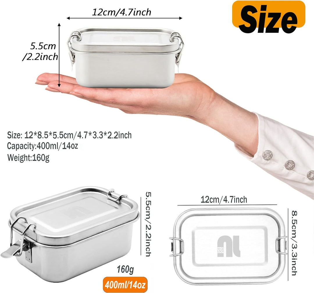 nicelock Kleines Edelstahl-Lebensmittelbehälter-Set | 400ml Wiederverwendbare Lunch-Snack-Boxen aus