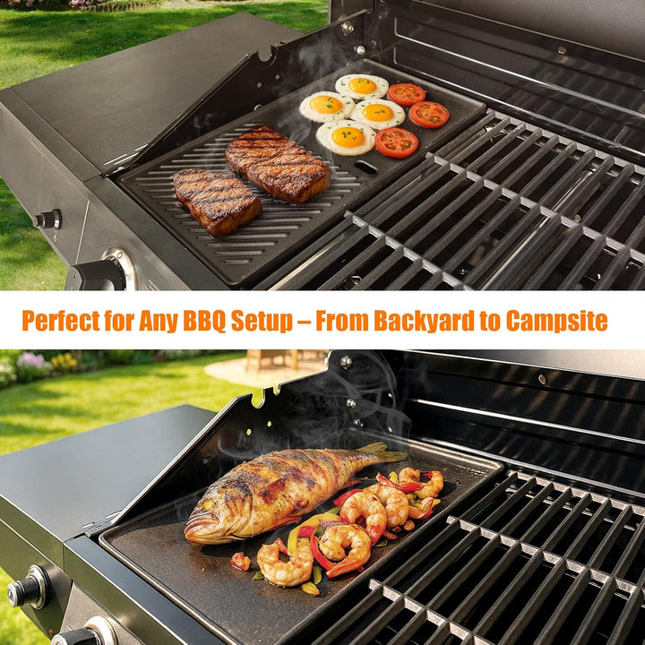Denmay 43,5cm x 23,5cm Gusseisen Grillplatte für Landmann Triton 2, Enders Kansas Pro 4, Boston Blac