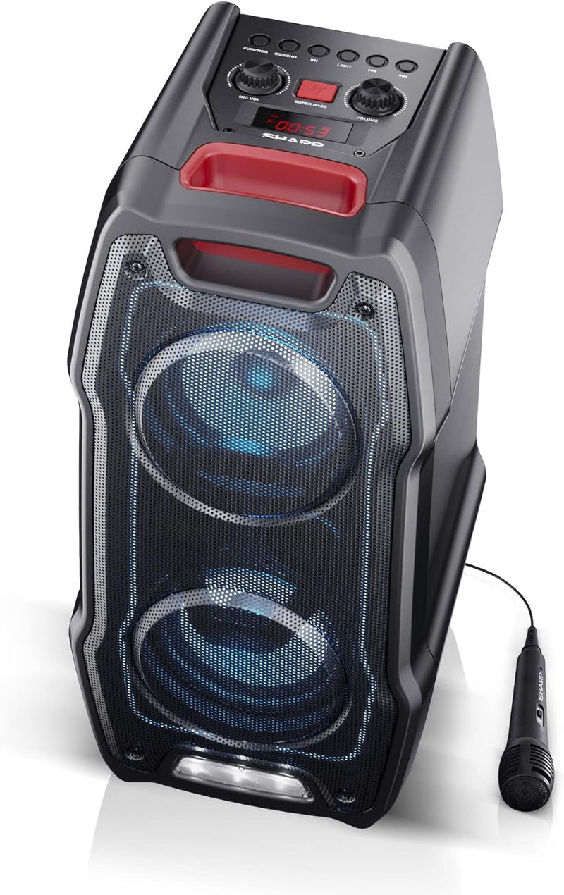 SHARP PS-929 Bluetooth Party-Lautsprecher (180 Watt, integrierter Akku mit 13 Stunden Spielzeit, Sup