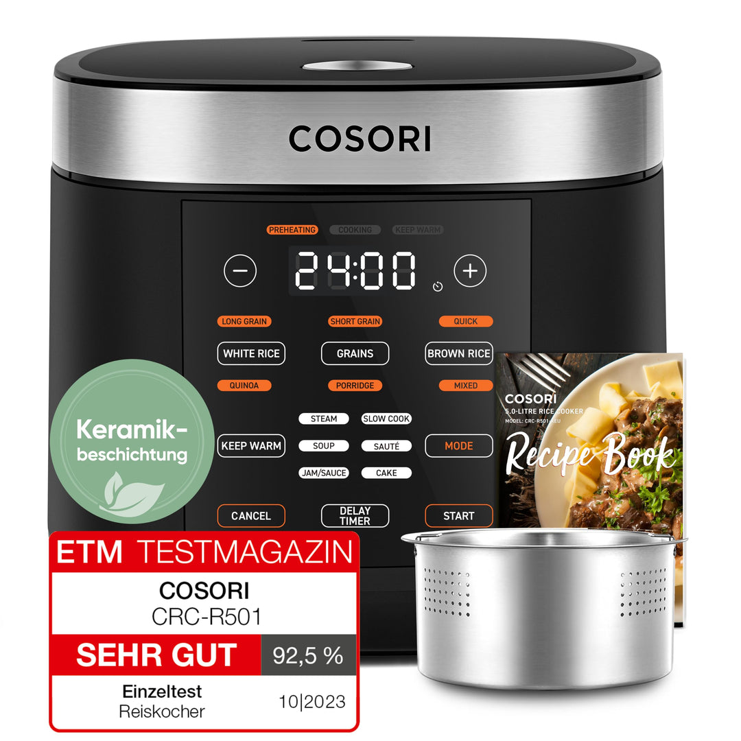 COSORI Reiskocher, Multikocher mit 17 Programme, Rice Cooker 1,8 L, Fuzzy-Logik, Dampfgarer mit Edes
