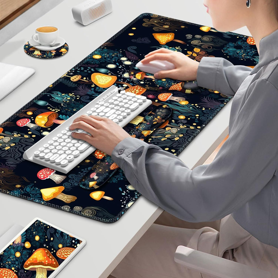 4-in-1 Mauspad Set, Mauspad mit Gelkissen+Handballenauflage Tastatur+Untersetzer+Grosses Mauspad Mou