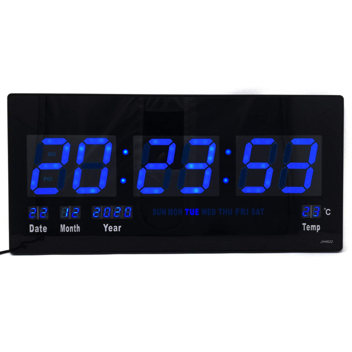 Starlet24 LED Wanduhr mit Datums- und Temperaturanzeige grosse LED-Anzeige 45x22cm (JH4622) Blau, 45