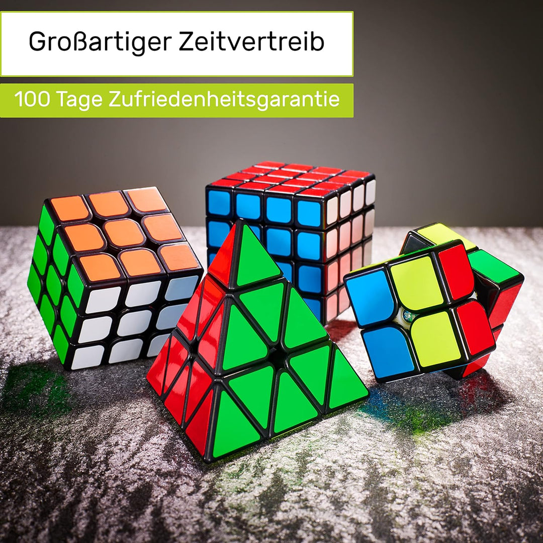 CUBIDI® Zauberwürfel Set - Speed Cube Set 2x2 3x3 4x4 Pyraminx Speedcube, Zauberwürfel für Kinder Er